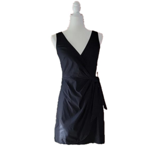 LOFT Classic Little Black Faux Wrap Cotton Spandex Sleeveless Dress Size 0 EUC
